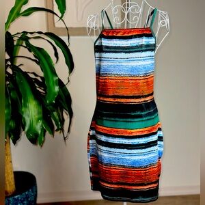 Woman Mini Dress by SHEIN size Large Orange/Green/Blue